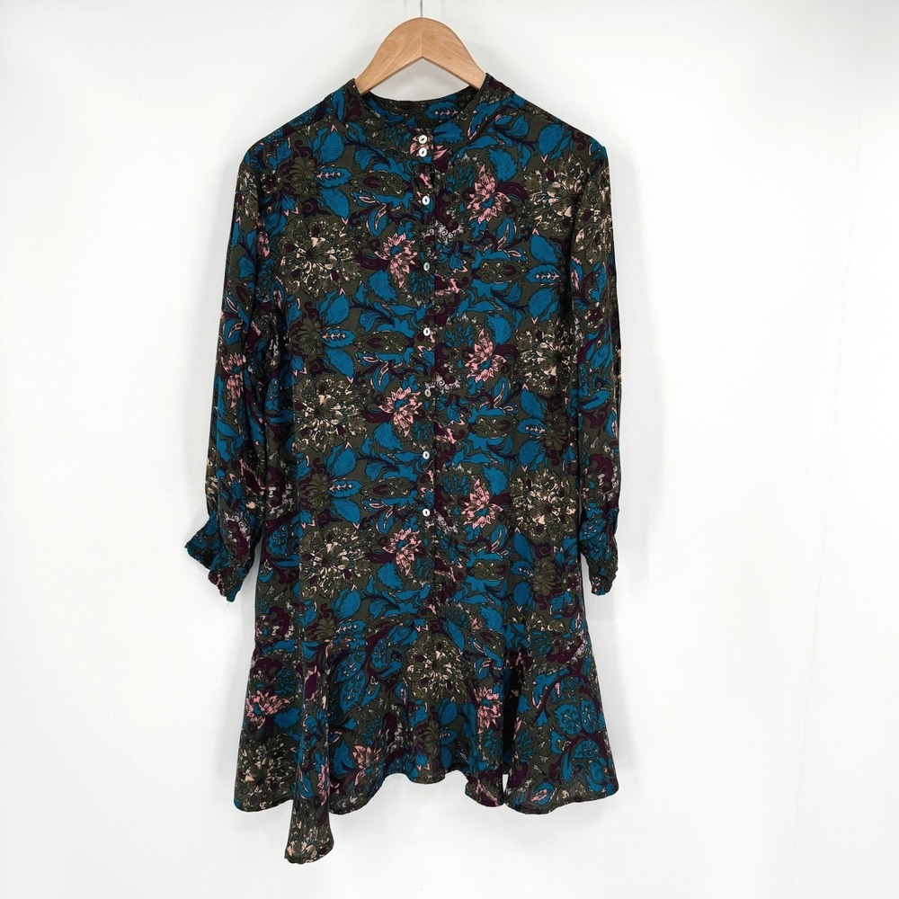Knot Sisters JoJo Drop Waist Mini Dress Dark Floral Mock Neck Long Sleeve Size L - Picture 9 of 16